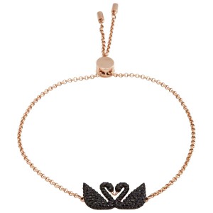 SWAROVSKI Iconic Swan Black Rose-gold Tone Plated Bracelet