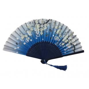 NO.556 二青印刷花卉仿絹扇   