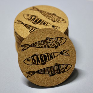 Sardine Cork Coaster  (for 2)